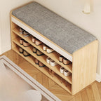 Banc de rangement à chaussures en bois brun avec rangement rabattable