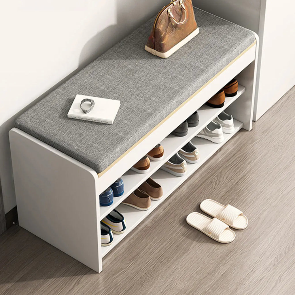 Banc de rangement à chaussures en bois brun avec rangement rabattable
