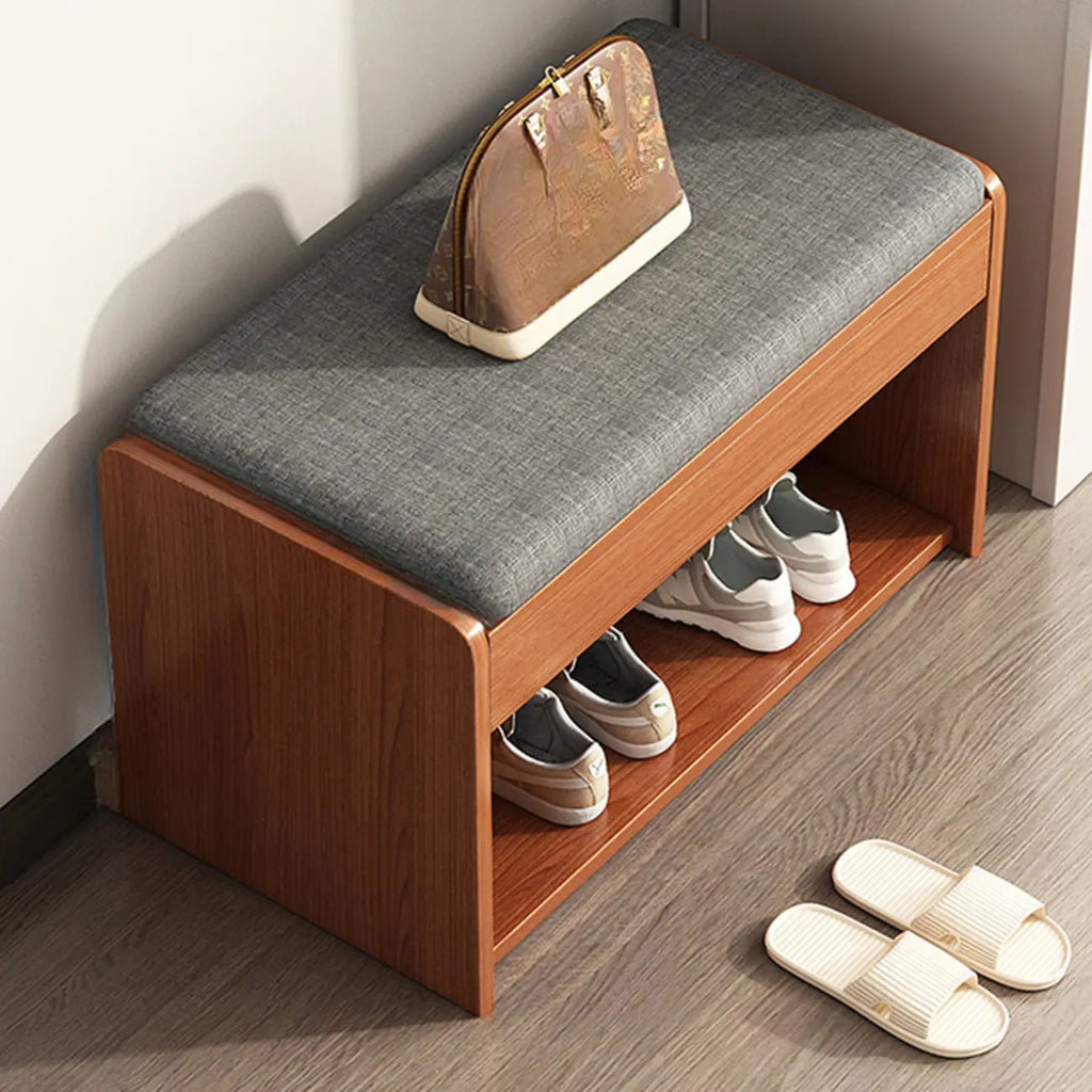 Banc de rangement à chaussures en bois brun avec rangement rabattable