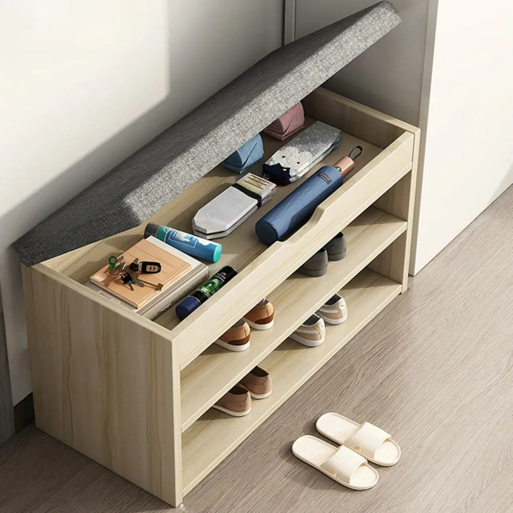 Banc de rangement à chaussures en bois brun avec rangement rabattable