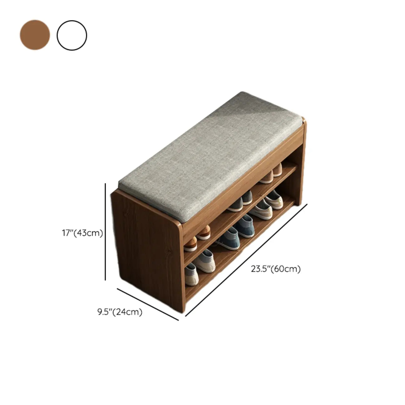Banc de rangement à chaussures en bois brun avec rangement rabattable