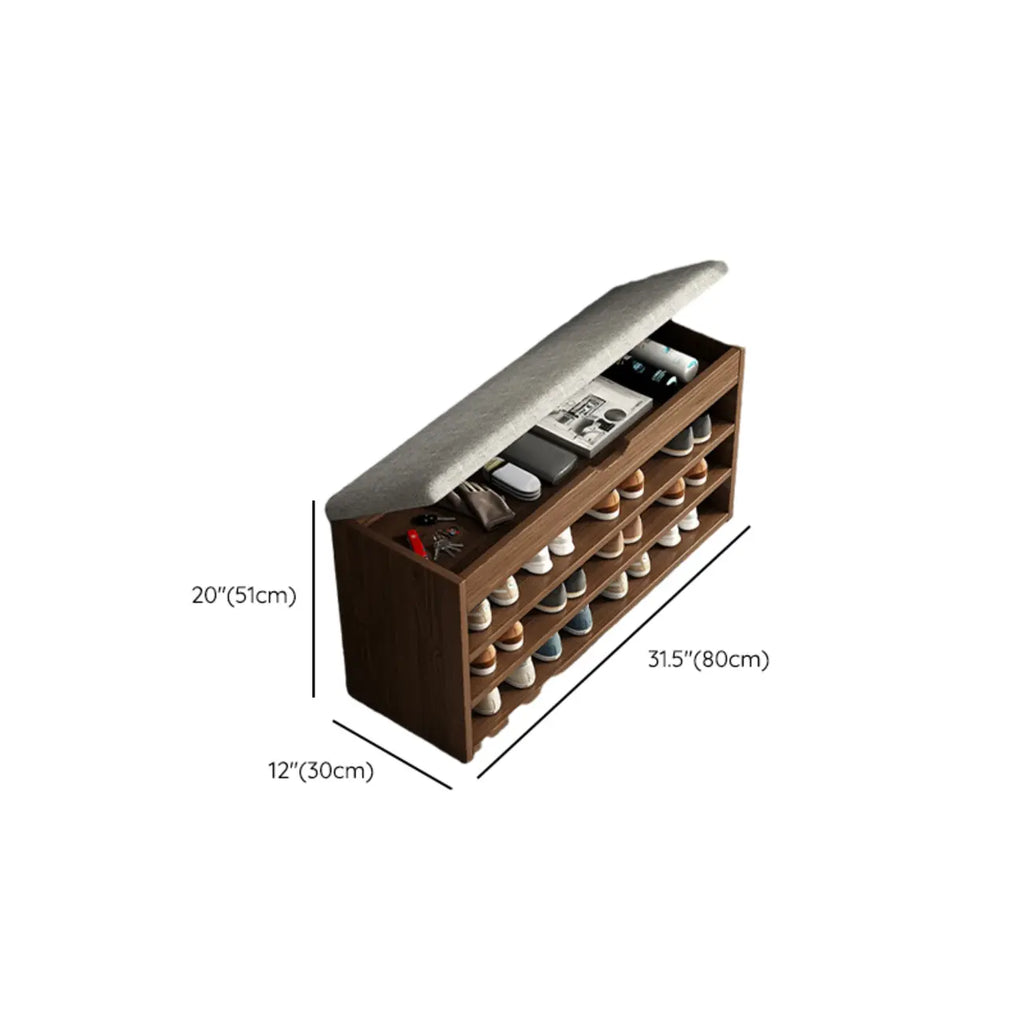 Banc de rangement à chaussures en bois brun avec rangement rabattable