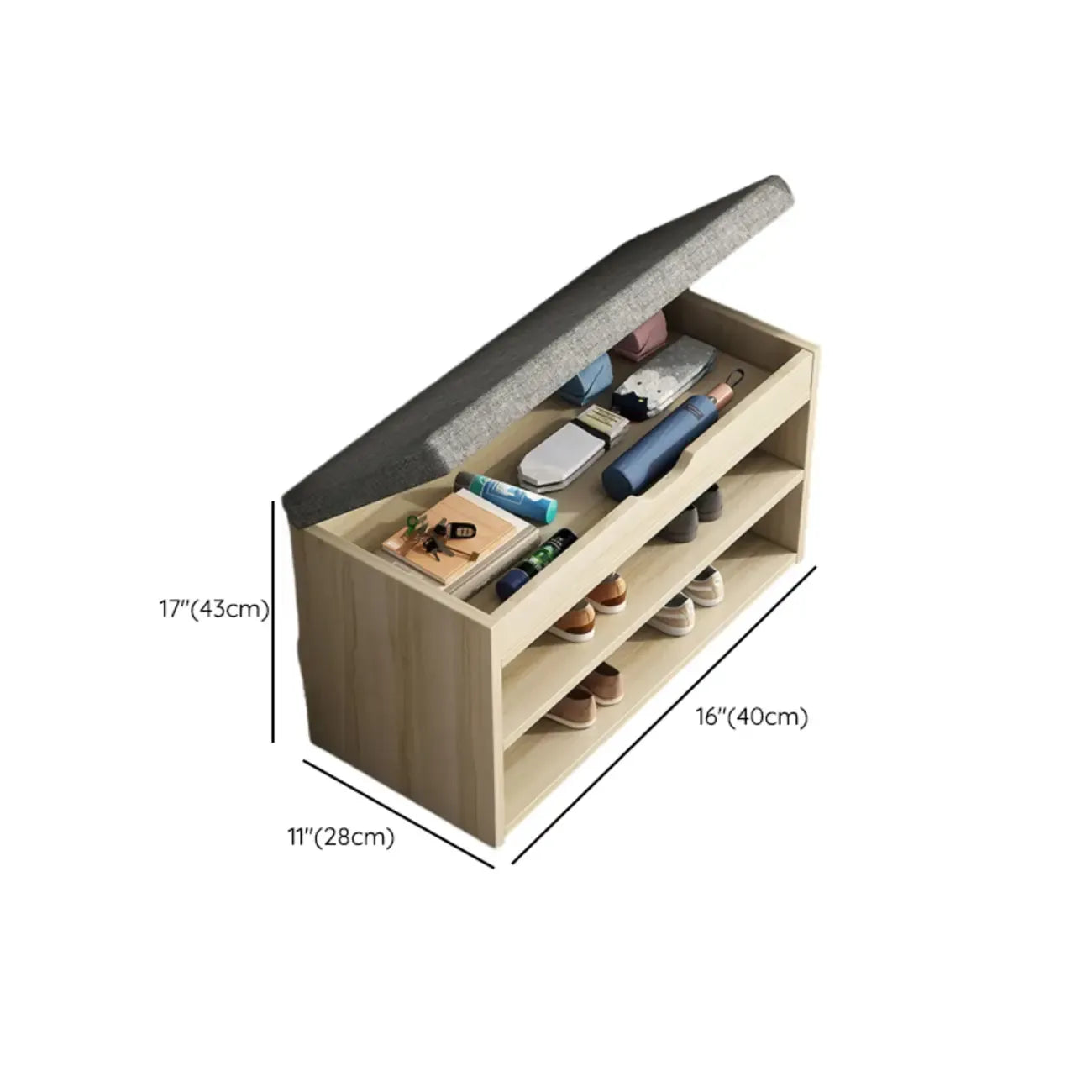 Banc de rangement à chaussures en bois brun avec rangement rabattable