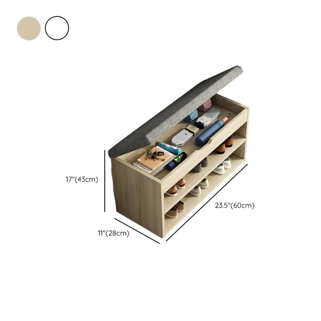 Banc de rangement à chaussures en bois brun avec rangement rabattable