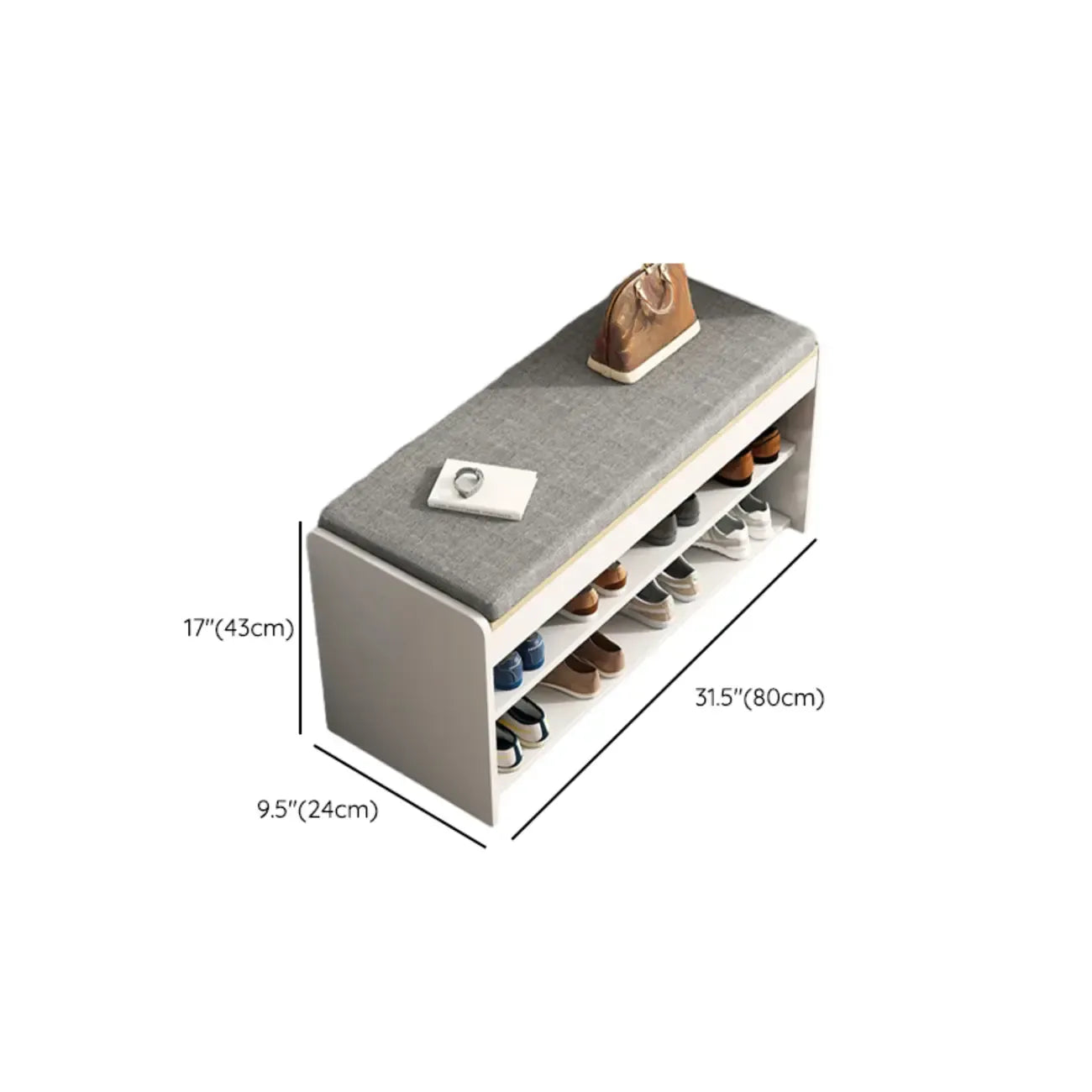 Banc de rangement à chaussures en bois brun avec rangement rabattable