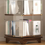 Étagère carrée Art Déco en bois, panneau de verre, commode pivotante