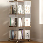 Étagère carrée Art Déco en bois, panneau de verre, commode pivotante