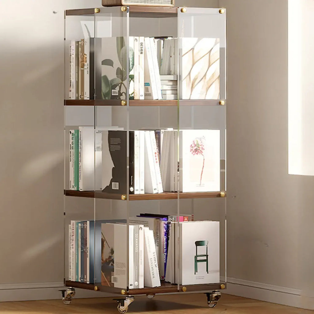 Étagère carrée Art Déco en bois, panneau de verre, commode pivotante