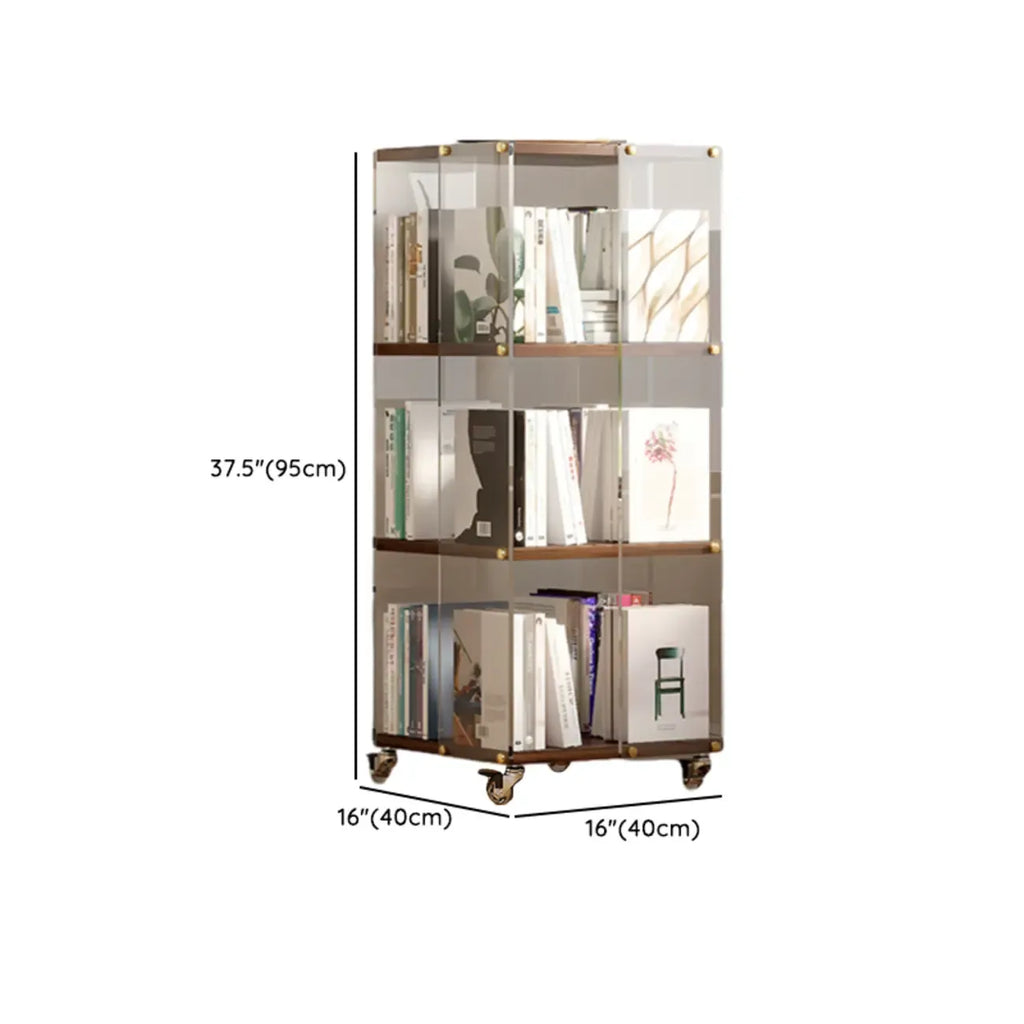 Étagère carrée Art Déco en bois, panneau de verre, commode pivotante