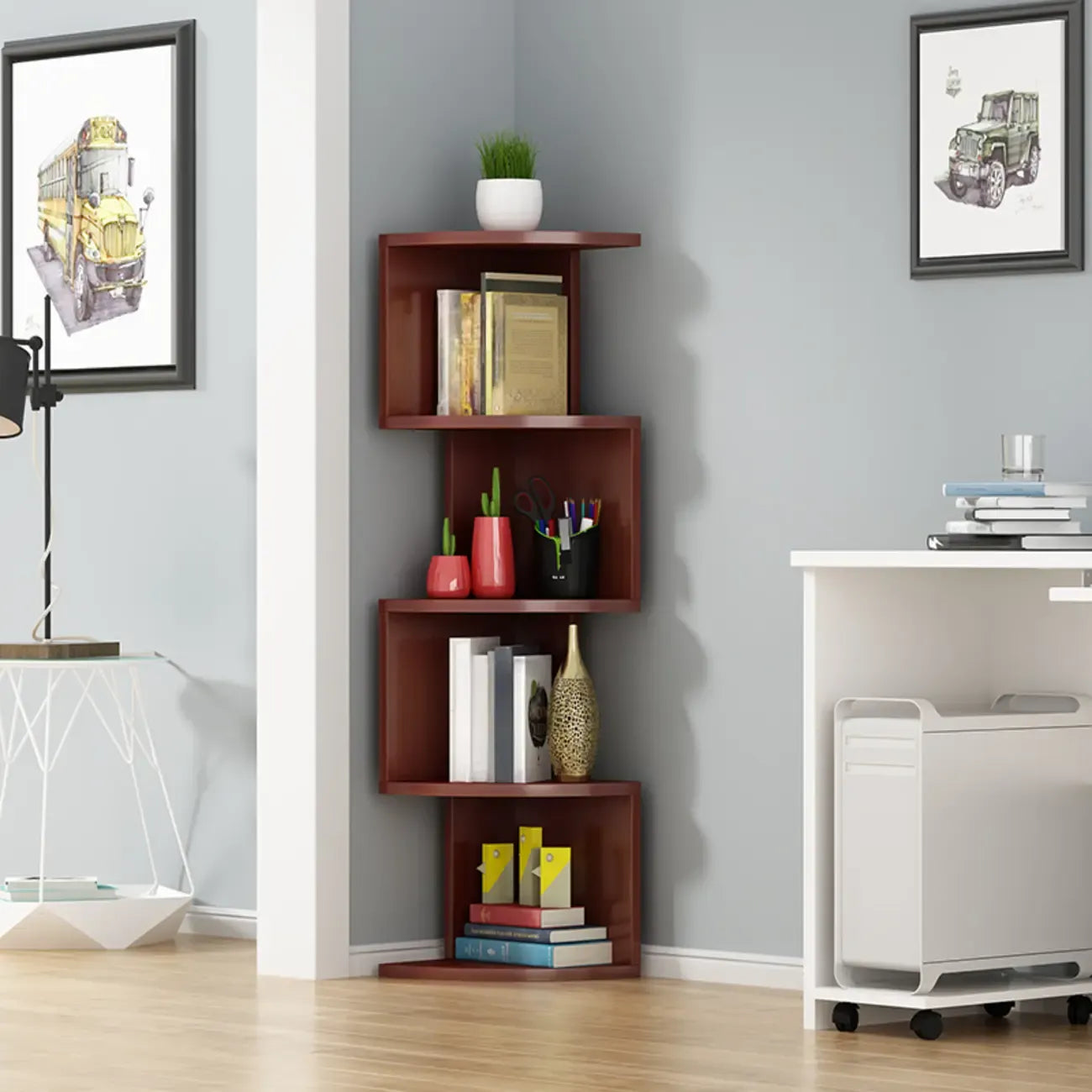 Meuble d'angle moderne en bois noir et blanc pour salon