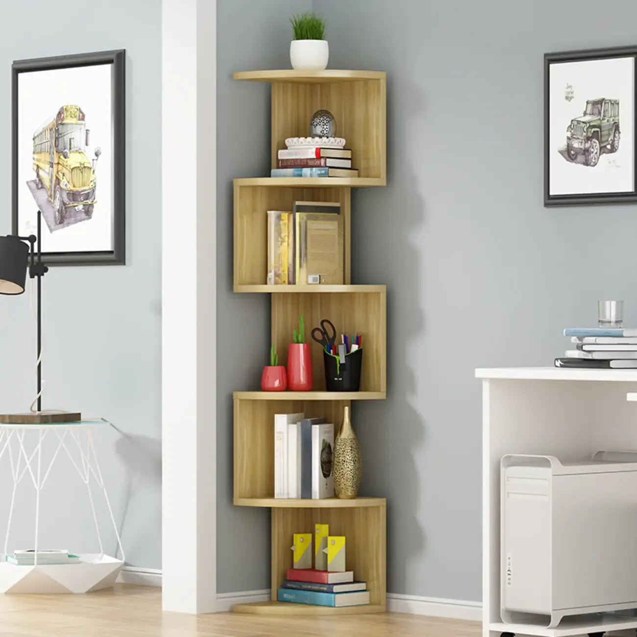 Meuble d'angle moderne en bois noir et blanc pour salon