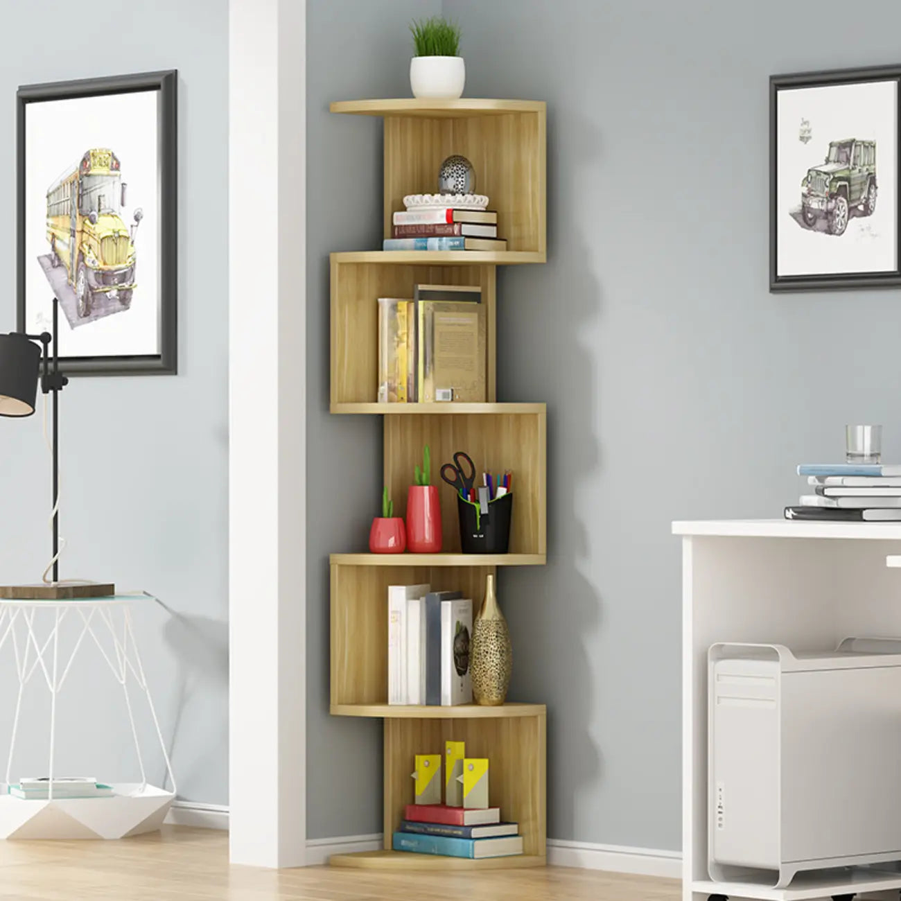 Meuble d'angle moderne en bois noir et blanc pour salon