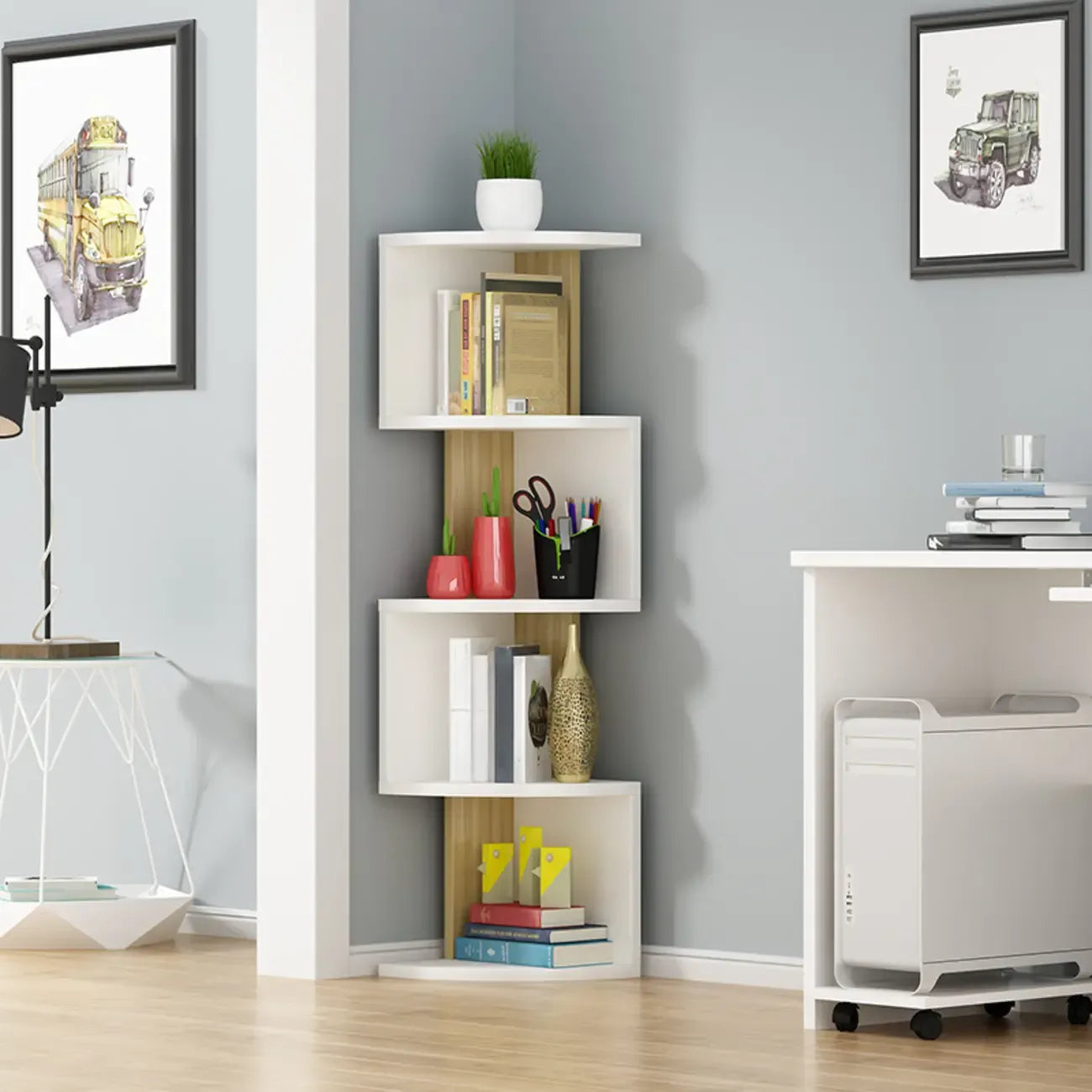 Meuble d'angle moderne en bois noir et blanc pour salon