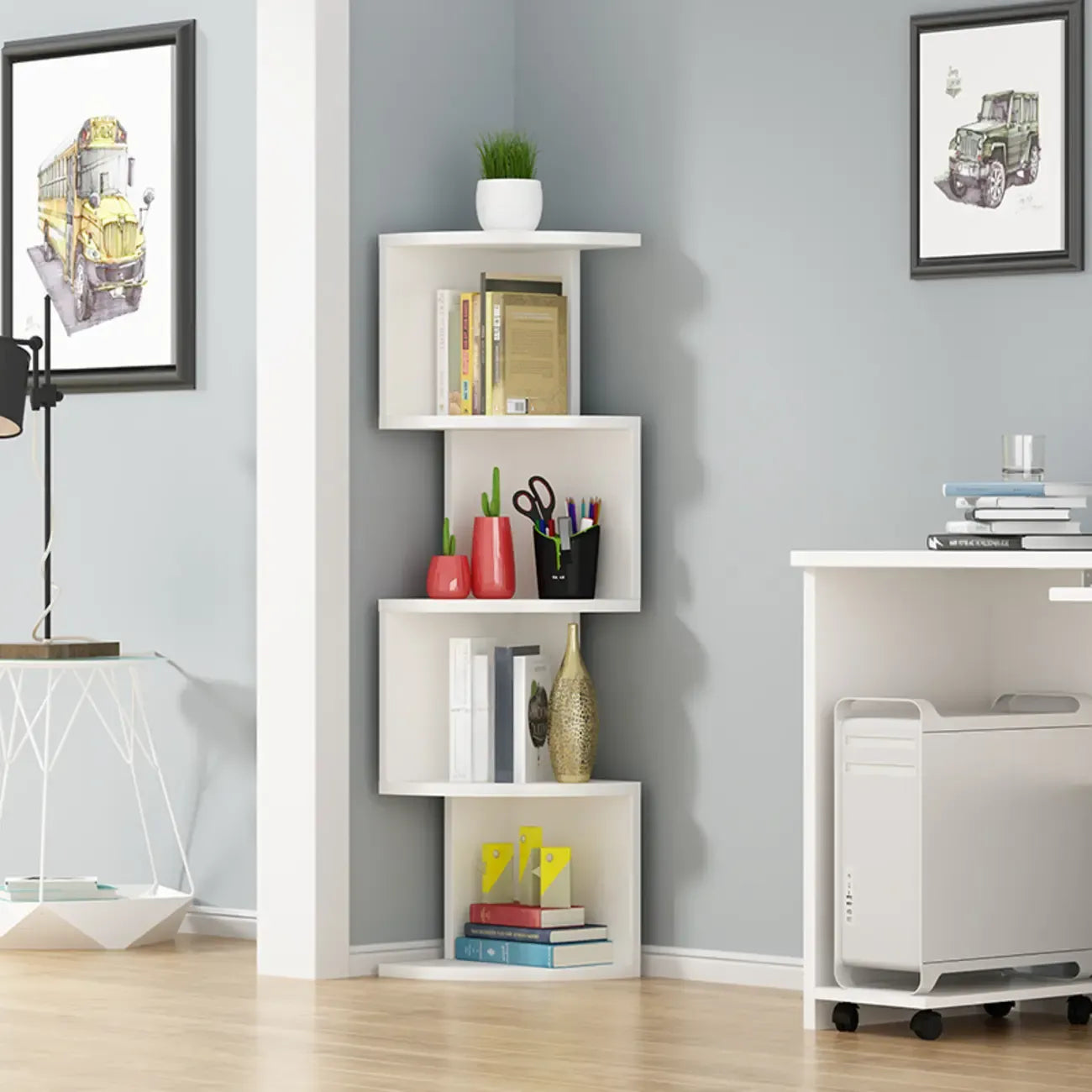 Meuble d'angle moderne en bois noir et blanc pour salon