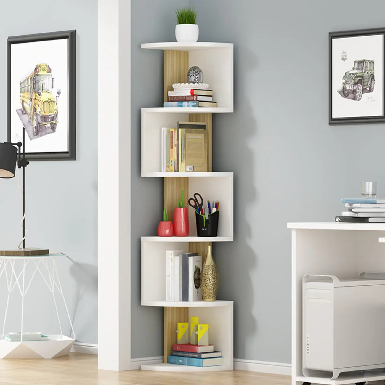 Meuble d'angle moderne en bois noir et blanc pour salon