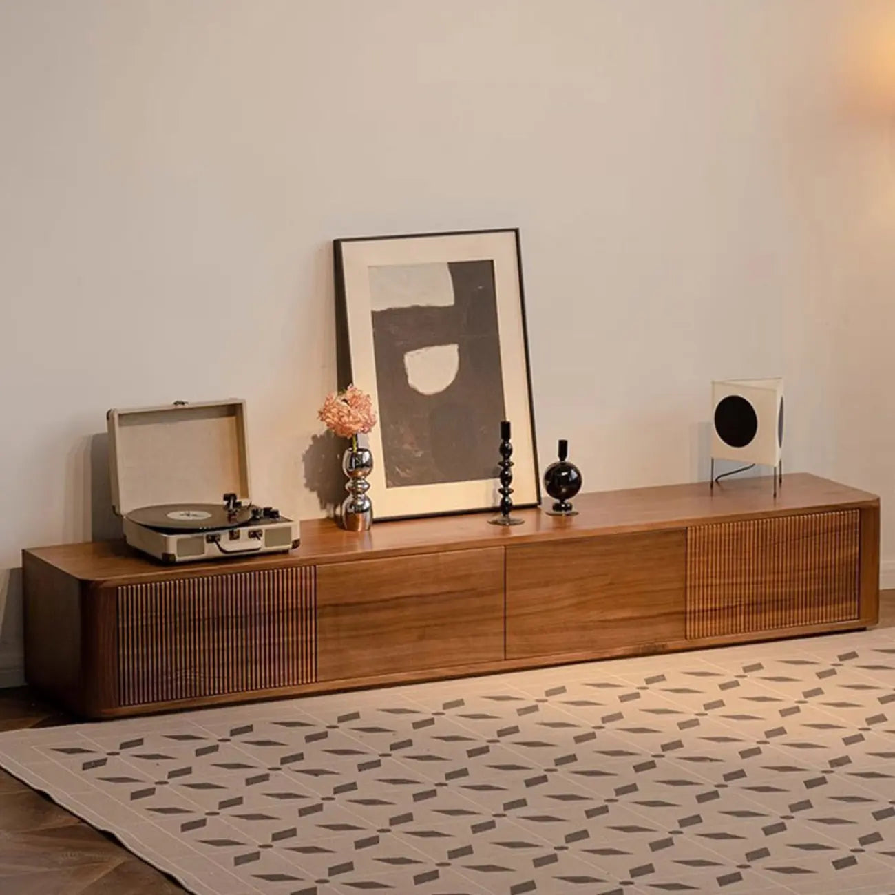 Mobile TV in Legno Marrone Stile Moderno Mid-Century con Cassetti (87 cm)