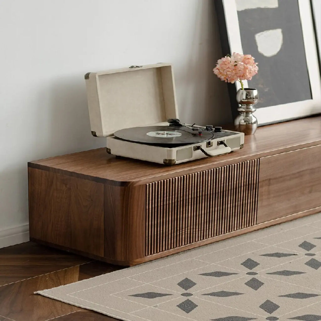 Mobile TV in Legno Marrone Stile Moderno Mid-Century con Cassetti (87 cm)