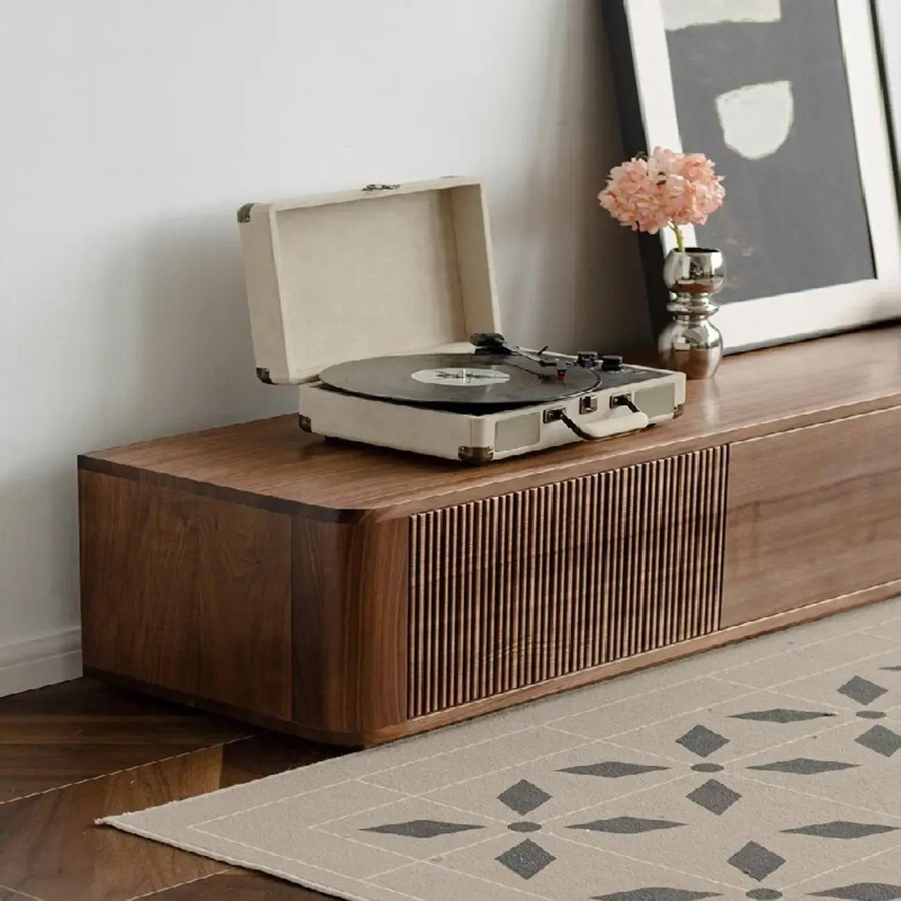 Mobile TV in Legno Marrone Stile Moderno Mid-Century con Cassetti (87 cm)