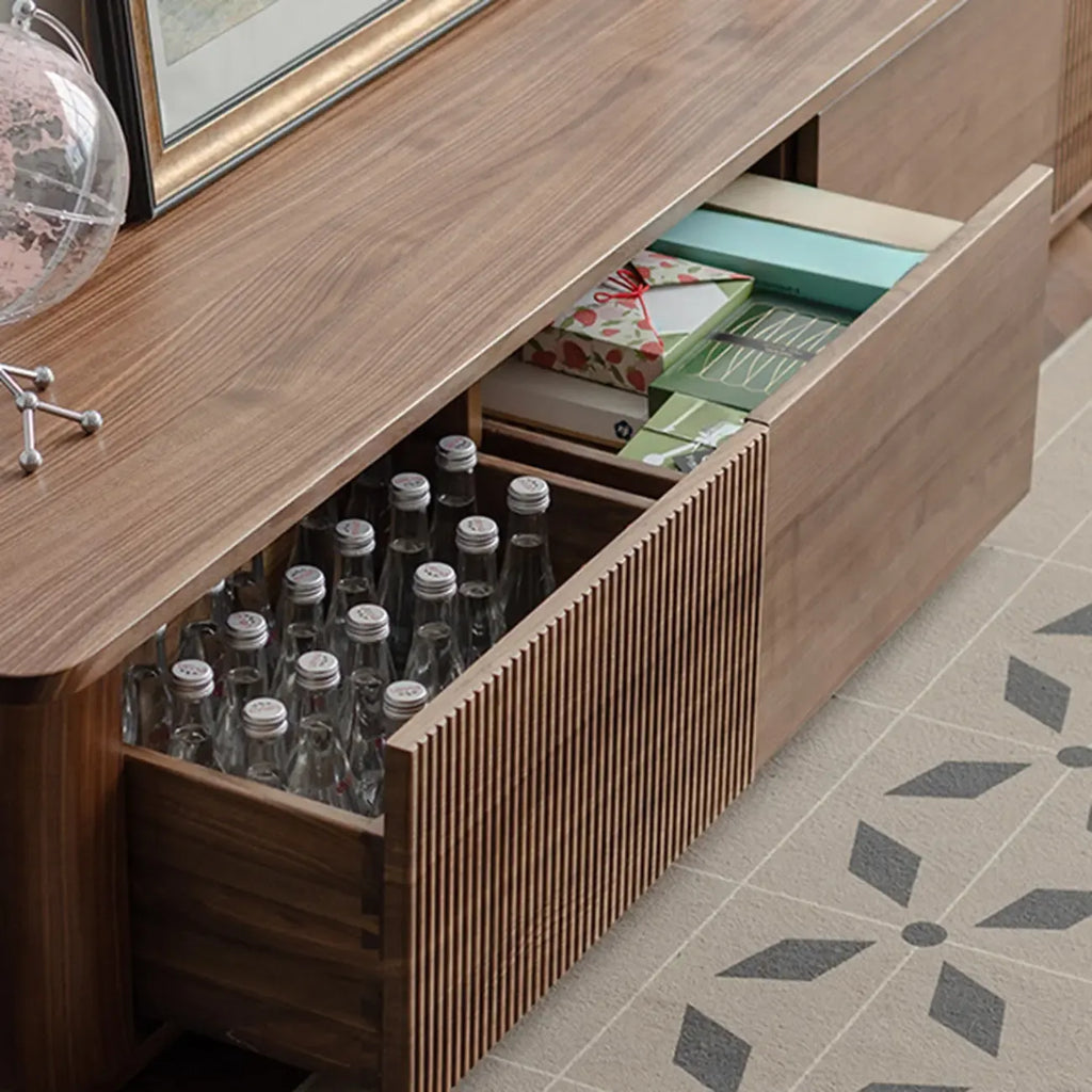 Mobile TV in Legno Marrone Stile Moderno Mid-Century con Cassetti (87 cm)