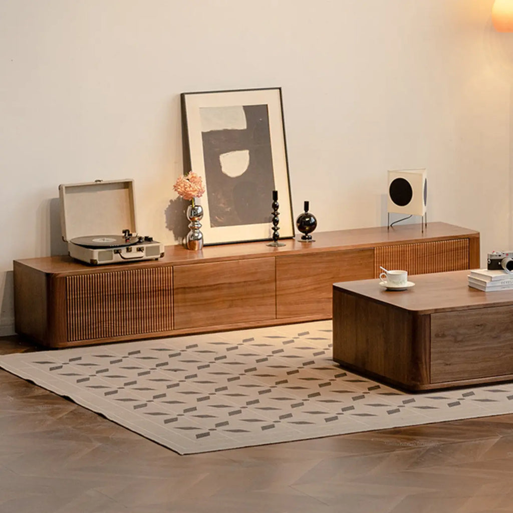 Mobile TV in Legno Marrone Stile Moderno Mid-Century con Cassetti (87 cm)