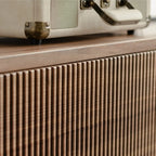 Mobile TV in Legno Marrone Stile Moderno Mid-Century con Cassetti (87 cm)