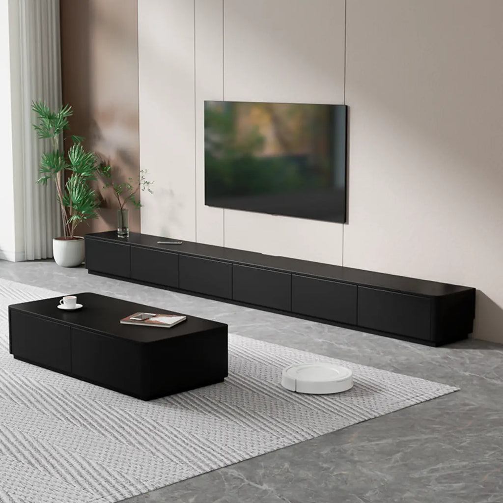 Meuble TV rectangulaire noir en bois avec gestion des câbles (63 cm)