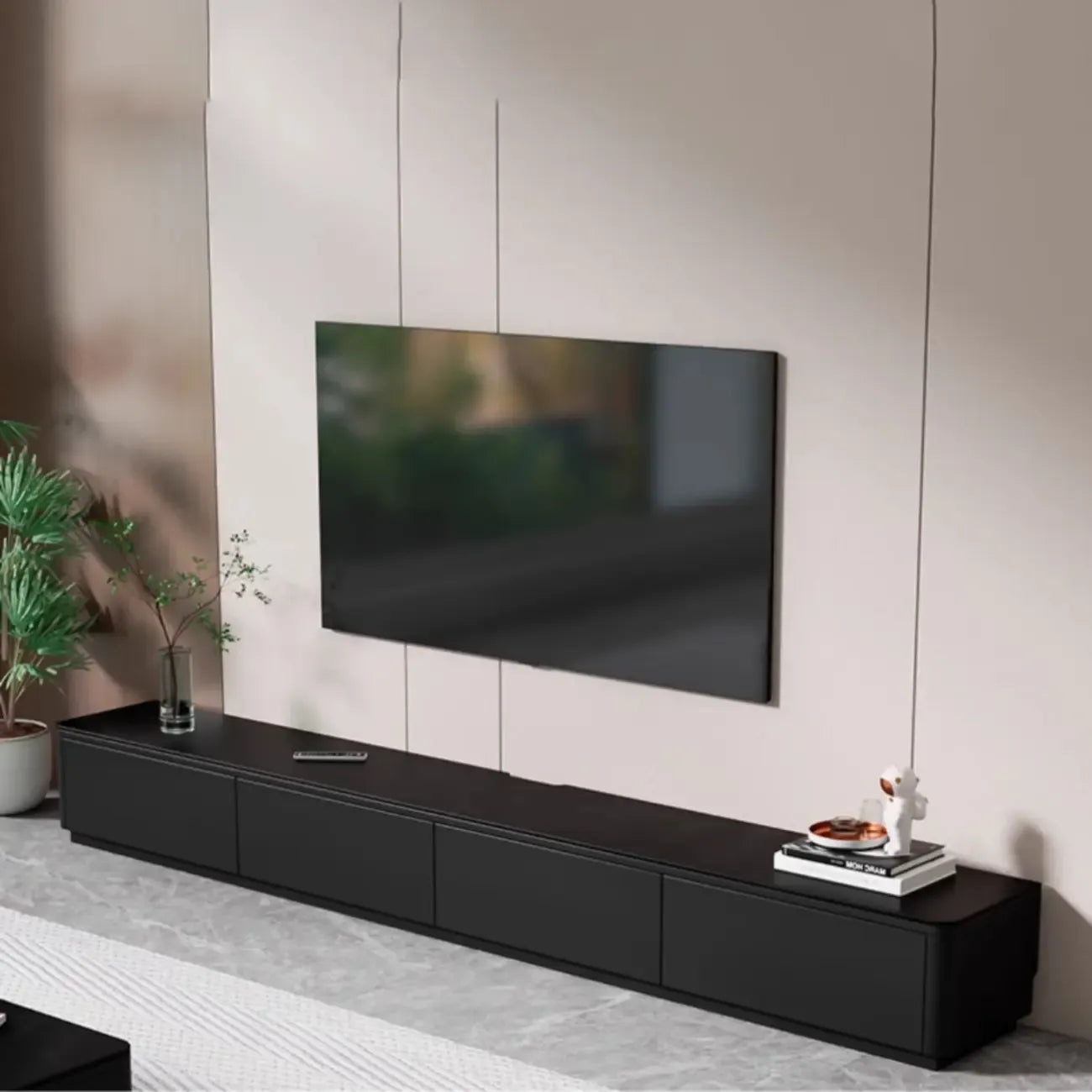 Meuble TV rectangulaire noir en bois avec gestion des câbles (63 cm)