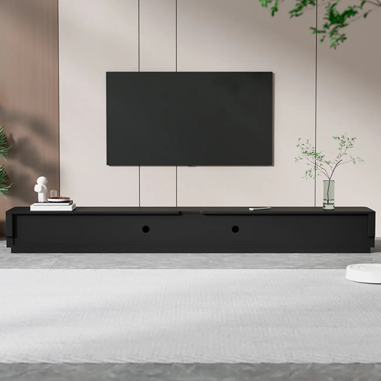 Meuble TV rectangulaire noir en bois avec gestion des câbles (63 cm)