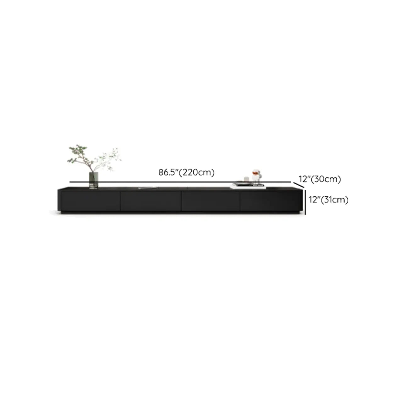 Meuble TV rectangulaire noir en bois avec gestion des câbles (63 cm)
