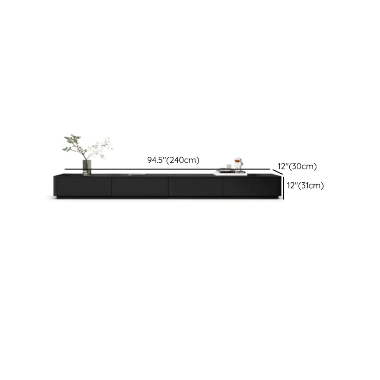 Meuble TV rectangulaire noir en bois avec gestion des câbles (63 cm)