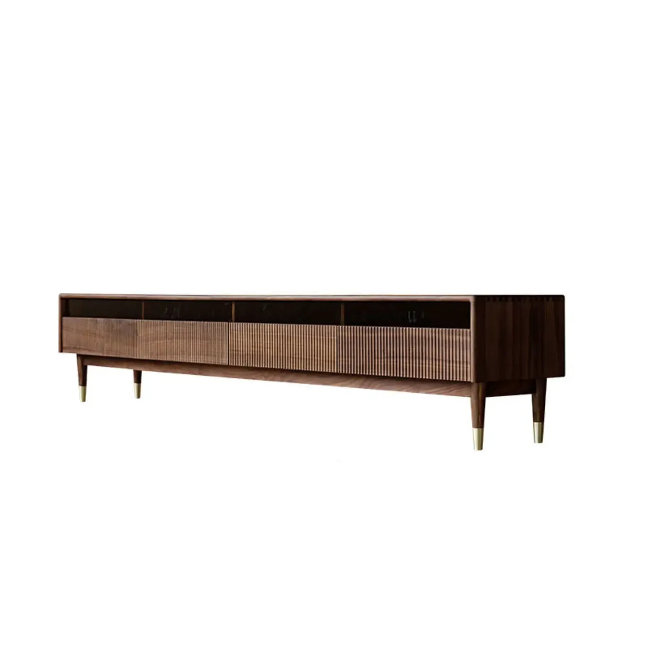 Mobile TV con scanalature 94,5 in legno marrone noce e cassetti