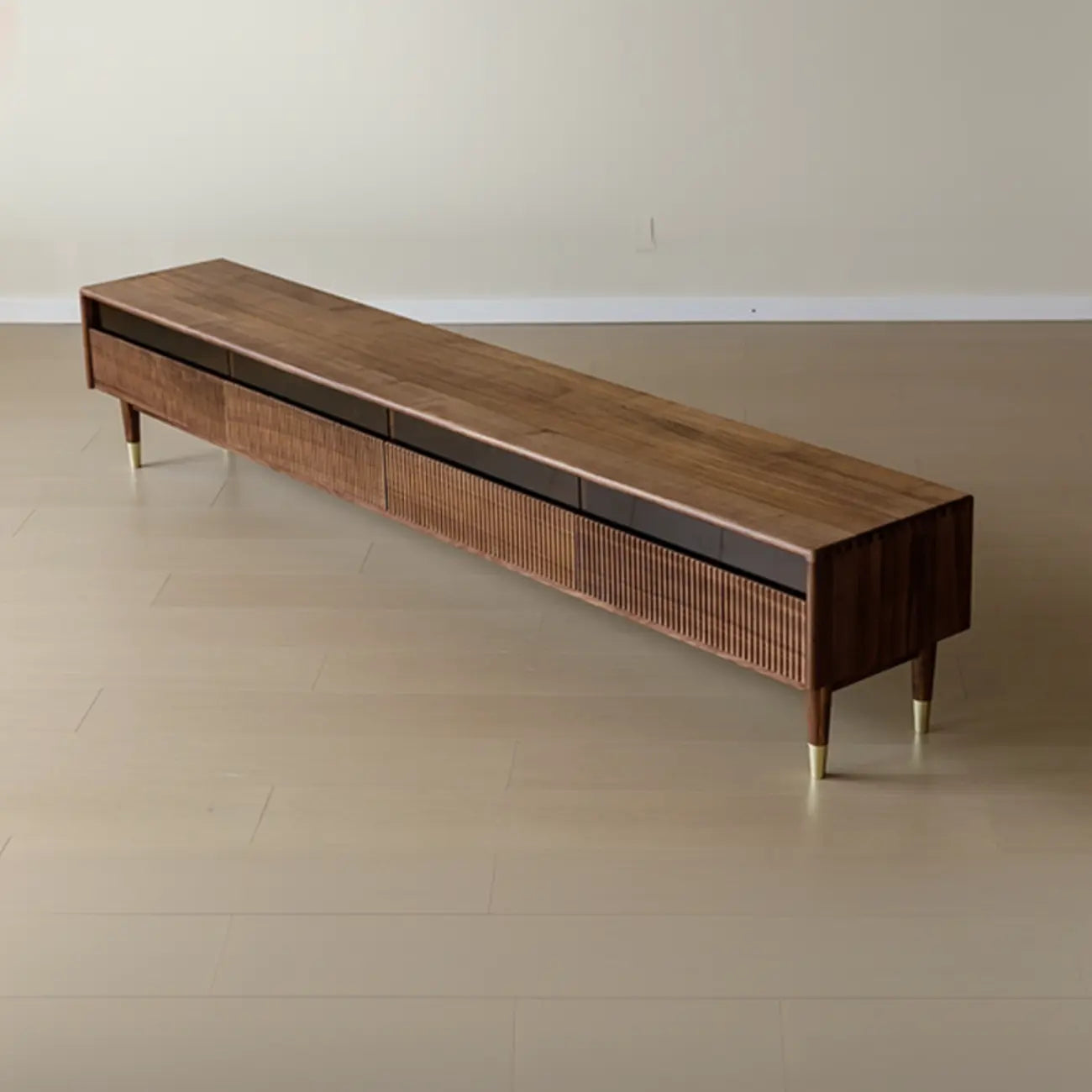 Mobile TV con scanalature 94,5 in legno marrone noce e cassetti