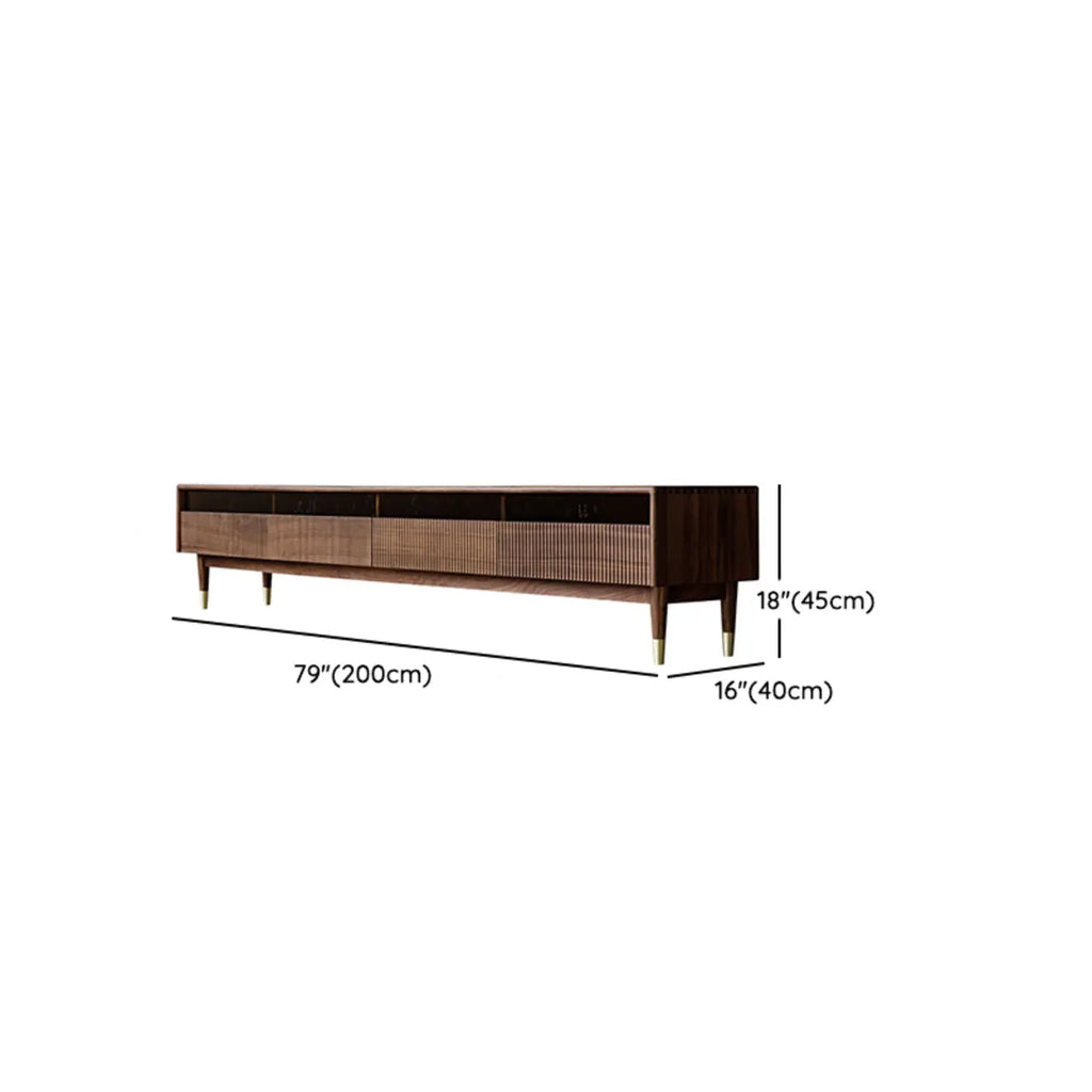Mobile TV con scanalature 94,5 in legno marrone noce e cassetti