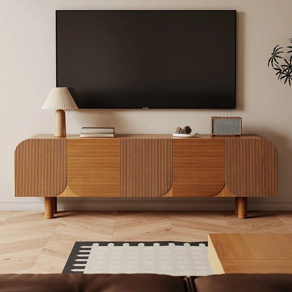 Mobile TV in legno marrone rustico scanalato da 71" per soggiorno