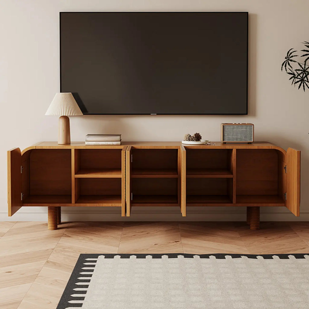 Mobile TV in legno marrone rustico scanalato da 71" per soggiorno