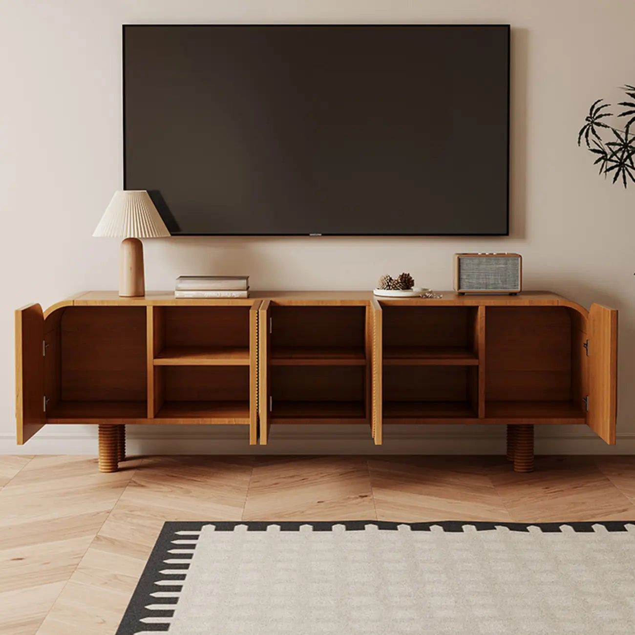 Mobile TV in legno marrone rustico scanalato da 71" per soggiorno