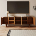 Mobile TV in legno marrone rustico scanalato da 71" per soggiorno