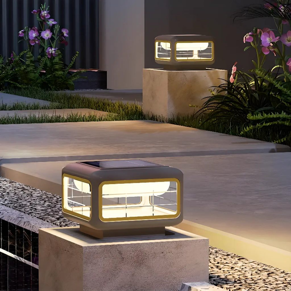 Lampadaires d'extérieur modernes carrés en métal gris solaire