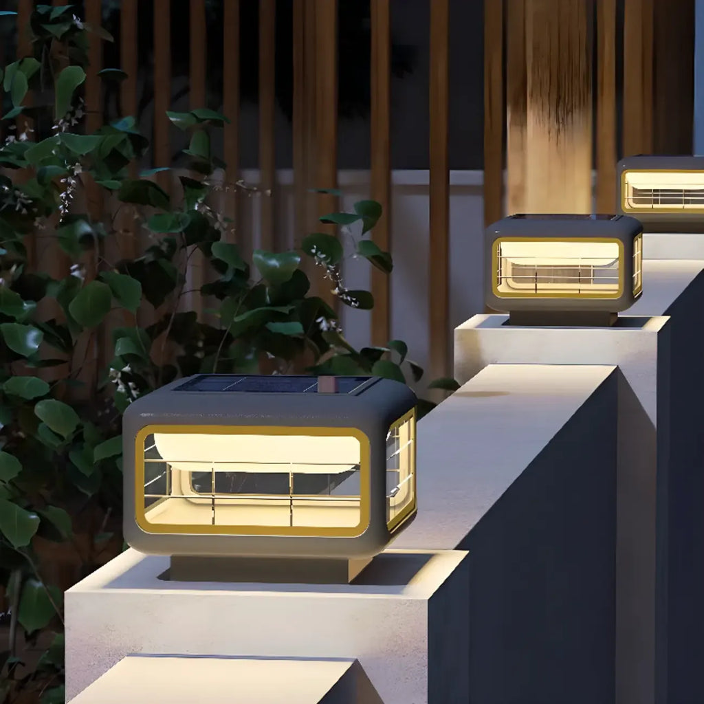 Lampadaires d'extérieur modernes carrés en métal gris solaire