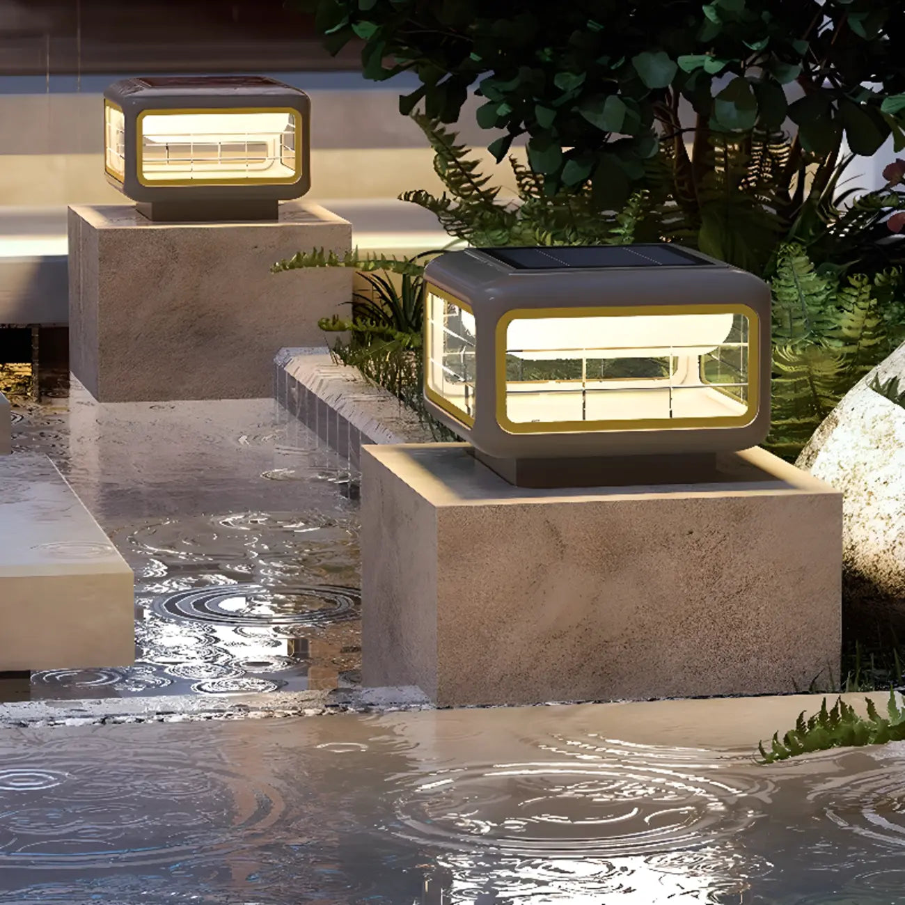 Lampadaires d'extérieur modernes carrés en métal gris solaire
