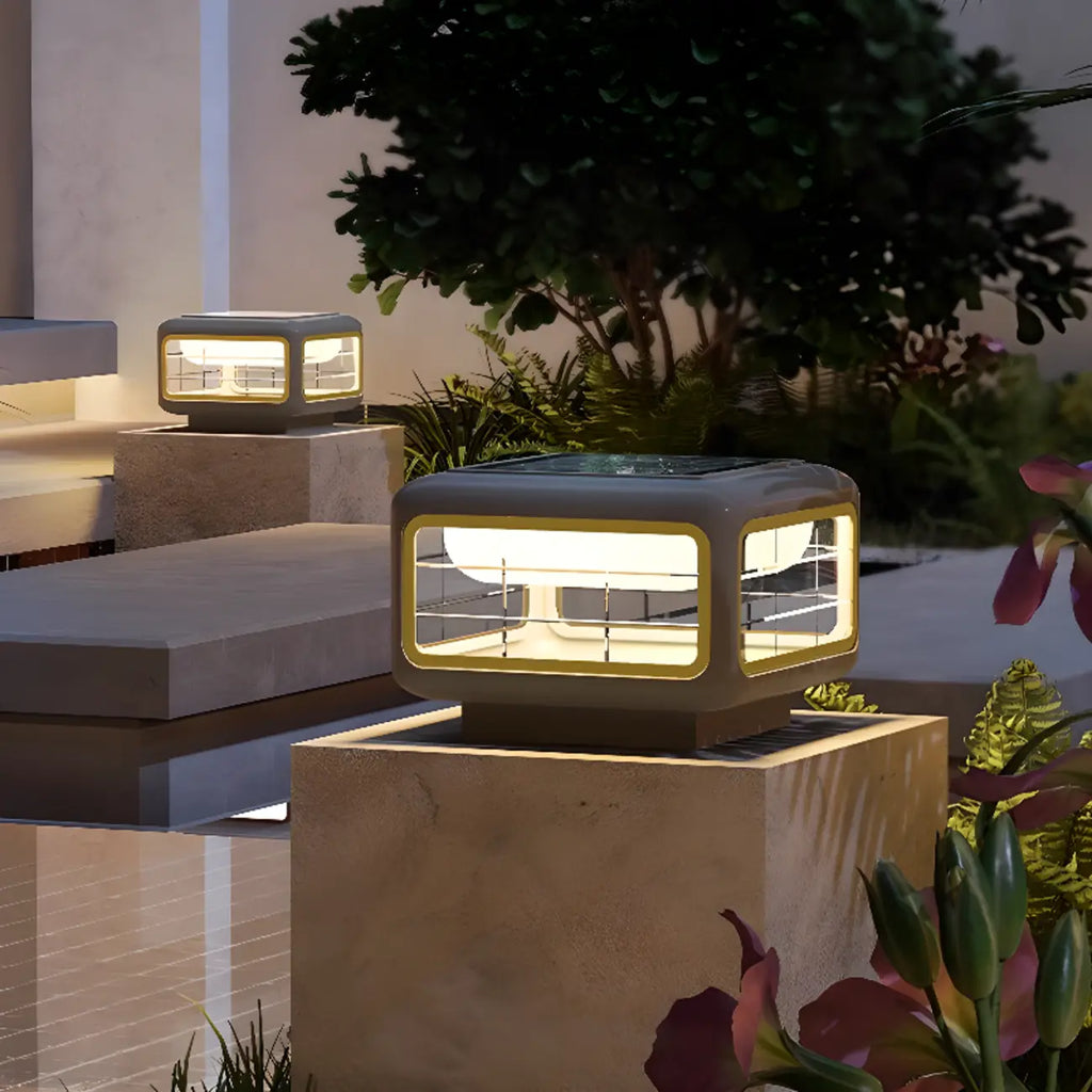 Lampadaires d'extérieur modernes carrés en métal gris solaire