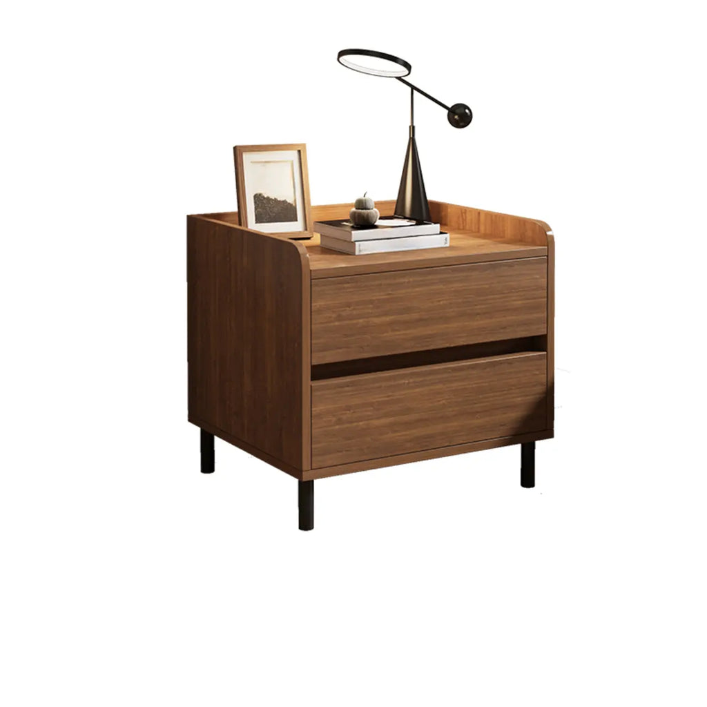 Table de chevet minimaliste en bois marron avec plateau et 2 tiroirs