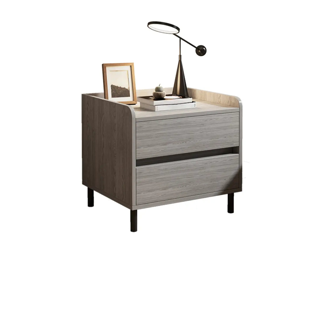 Table de chevet minimaliste en bois marron avec plateau et 2 tiroirs