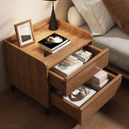Table de chevet minimaliste en bois marron avec plateau et 2 tiroirs