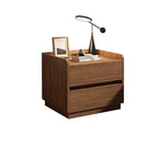 Table de chevet minimaliste en bois marron avec plateau et 2 tiroirs