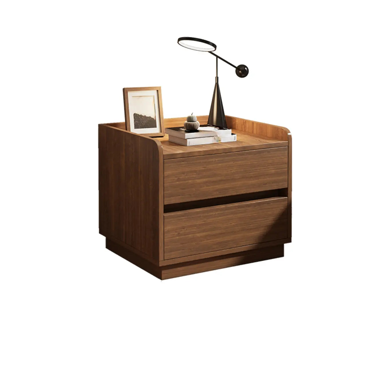 Table de chevet minimaliste en bois marron avec plateau et 2 tiroirs