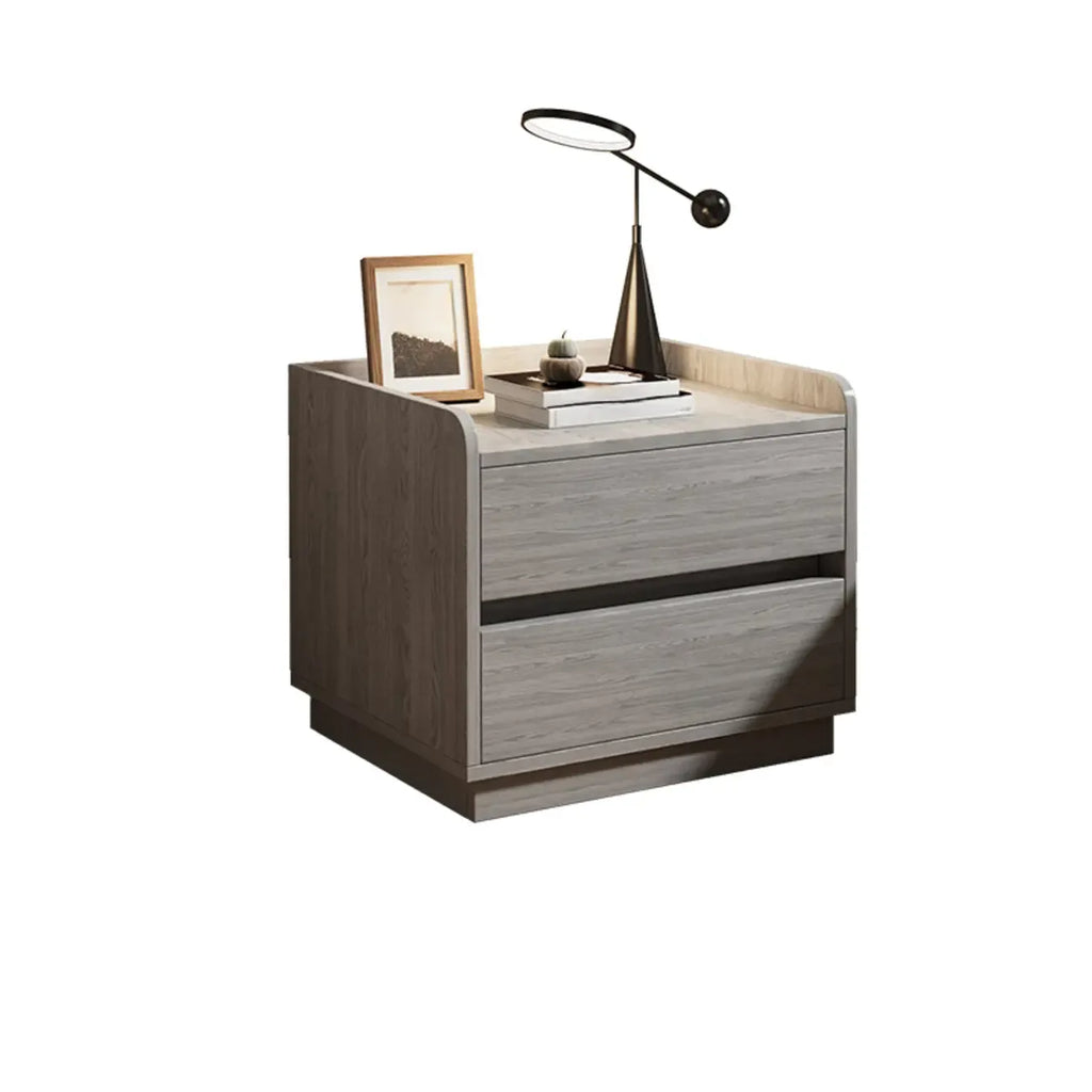 Table de chevet minimaliste en bois marron avec plateau et 2 tiroirs