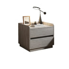 Table de chevet minimaliste en bois marron avec plateau et 2 tiroirs