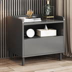 Table de chevet minimaliste en bois marron avec plateau et 2 tiroirs