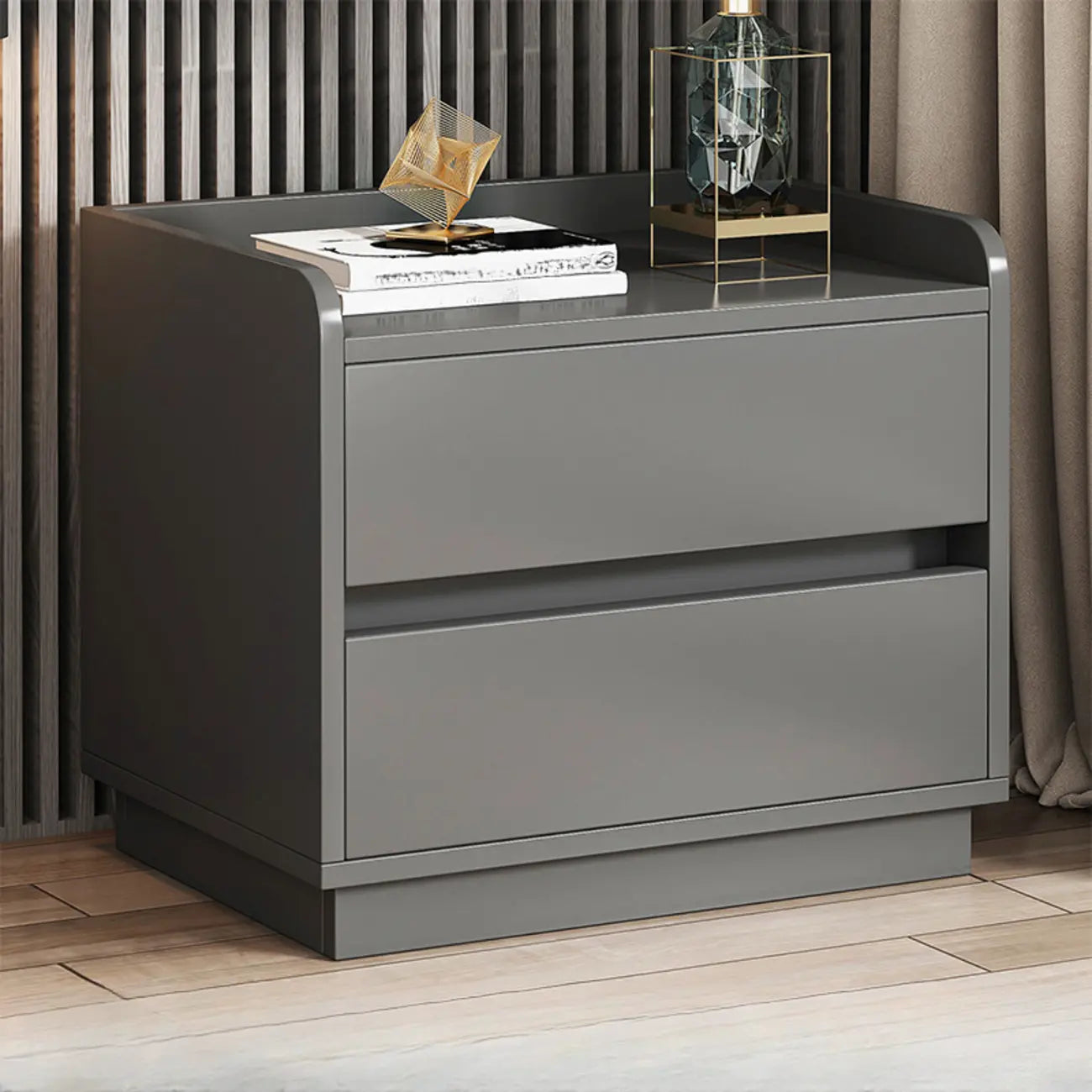 Table de chevet minimaliste en bois marron avec plateau et 2 tiroirs